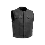 Mens Black Cowhide Leather Motorcycle Vest by Jacket Field
