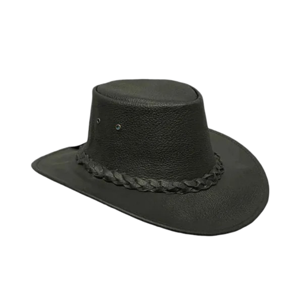 Mens Black American Cowboy Leather Hat by Jacket Field