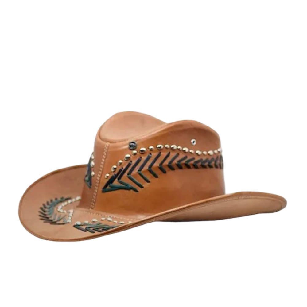 Mens Brown Handmade Western Cowboy Leather Hat by Jacket Field