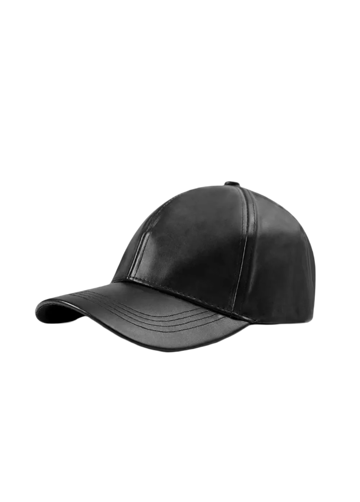 Mens Black Faux Leather Cap by Jacket Field