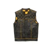 Gold Checker Style Mens Black Cowhide Leather Vest by Jacket Field