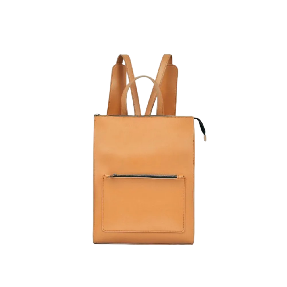 Womens Yellow Chic Zipper Closure Leather Backpack by Jacket Field