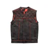 Red Checker Style Mens Black Cowhide Leather Vest by Jacket Field