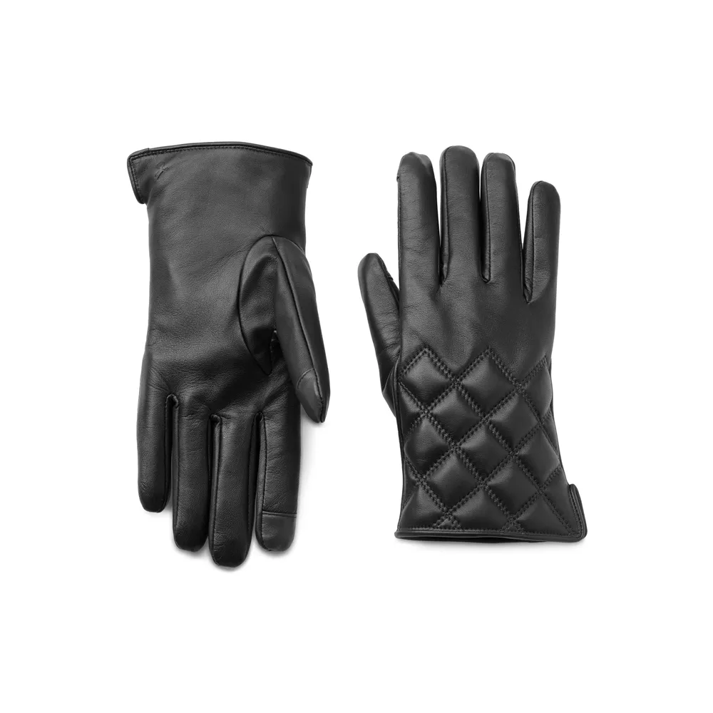 Mens Black Quilted Touchscreen Leather Gloves by Jacket Field