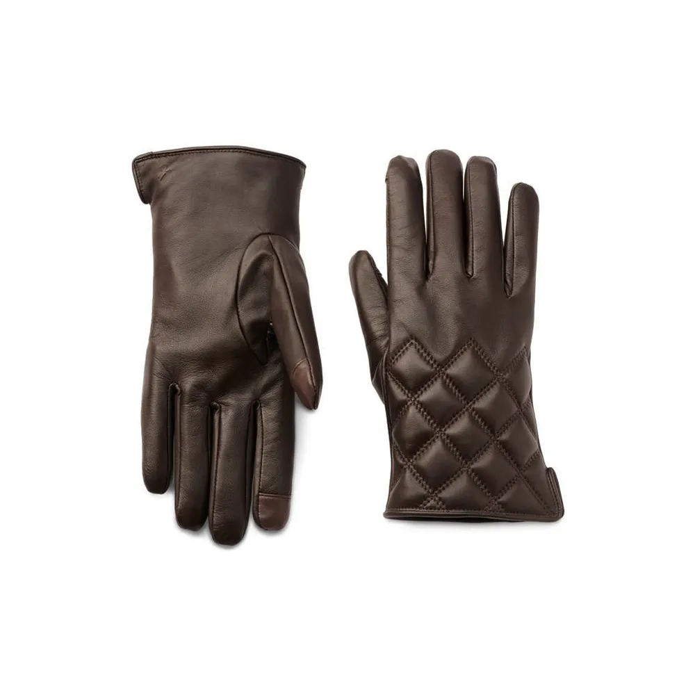 Mens Brown Quilted Leather Touchscreen Leather Gloves by Jacket Field