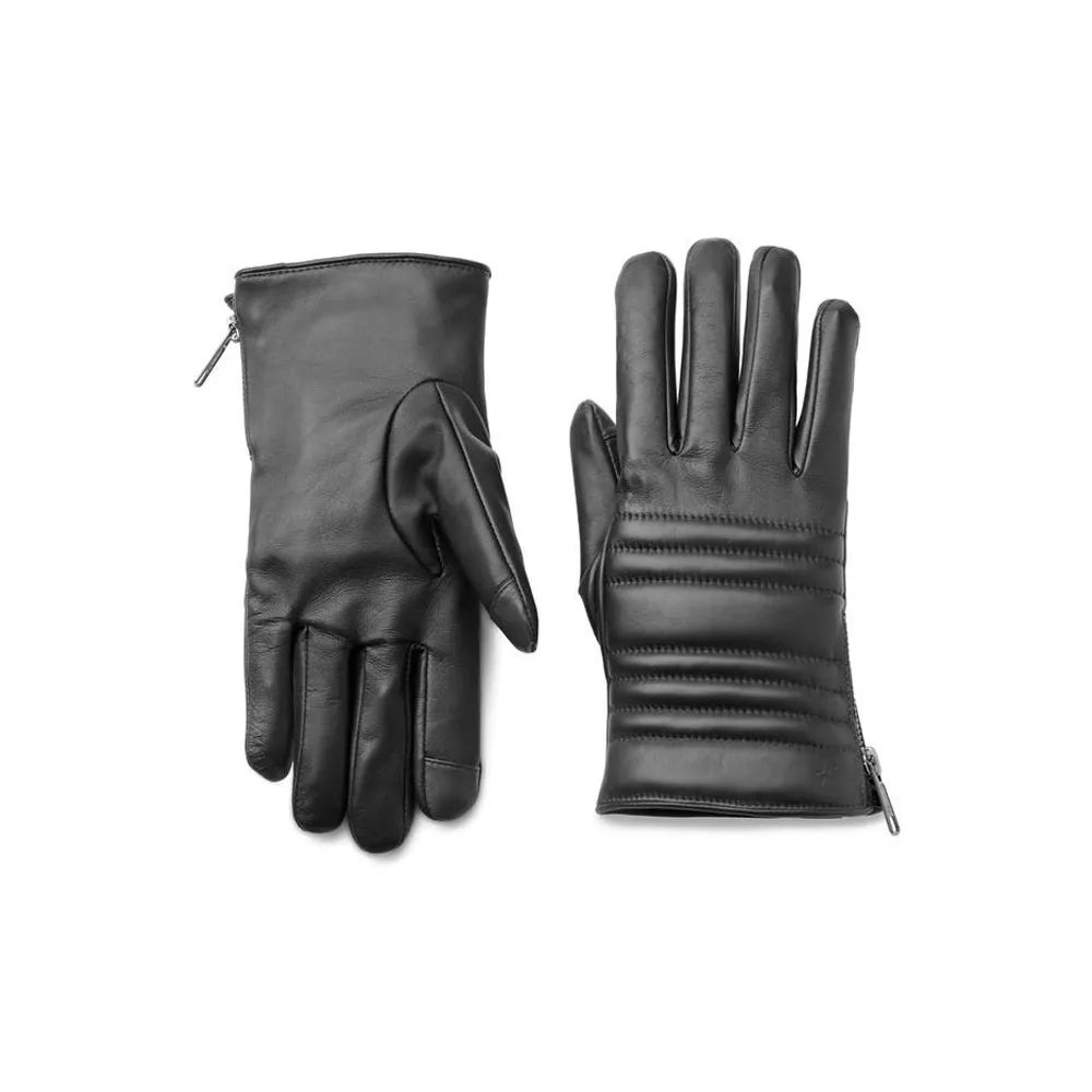 Mens Black Touchscreen Ribbed Leather Gloves by Jacket Field
