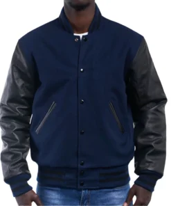 Mens High Royal Wool Body & Black Sleeves Varsity Jacket by Jacket Field