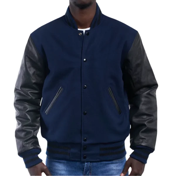 Mens High Royal Wool Body & Black Sleeves Varsity Jacket by Jacket Field