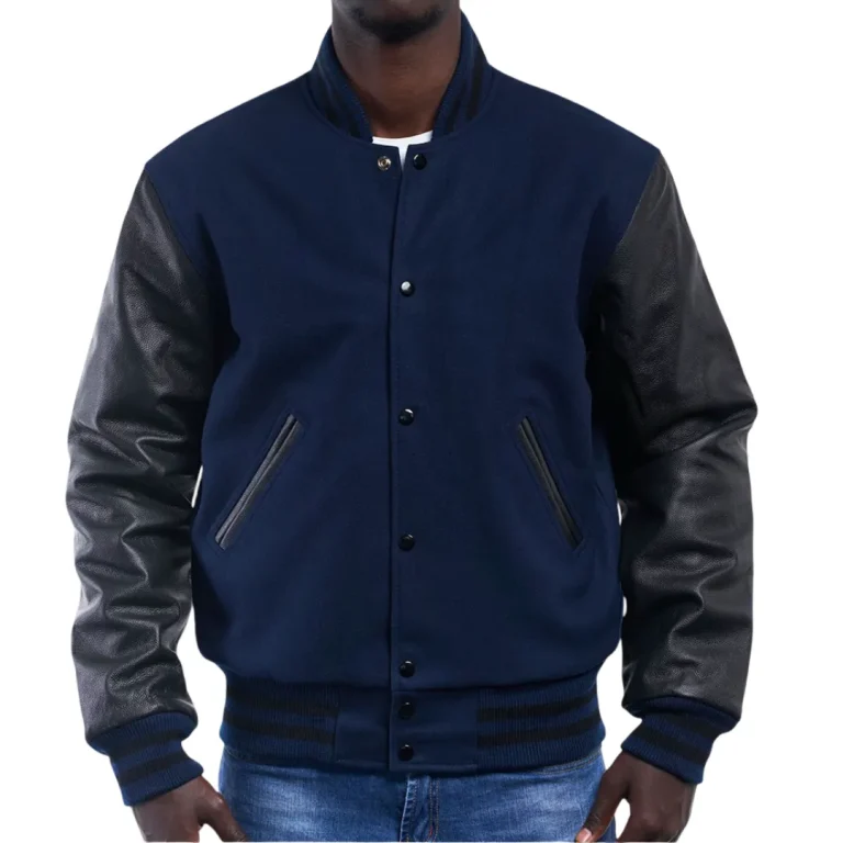Mens High Royal Wool Body & Black Sleeves Varsity Jacket by Jacket Field
