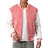 Mens Pink & White Leather Sleeves Clothing Varsity Jacket by Jacket Field