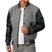 Mens Light Oxford & Black Sleeves Clothing Varsity Jacket by Jacket Field