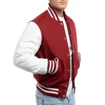 Mens Cardinal Red & White Leather Sleeves Clothing Varsity Jacket by Jacket Field