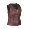 Womens Amy Maroon Motorcycle Leather Vest by Jacket Field