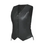 Womens Black Flap Closure Leather Vest by Jacket Field