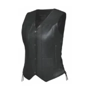 Womens Black Flap Closure Leather Vest by Jacket Field