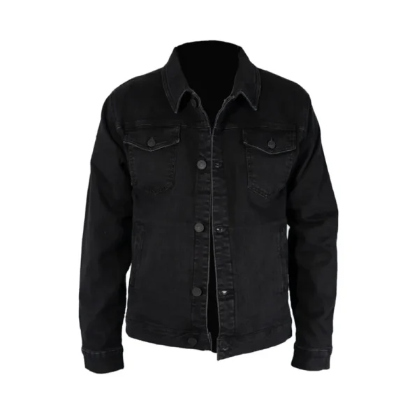 Mens Jet Black Denim Jacket by Jacket Field