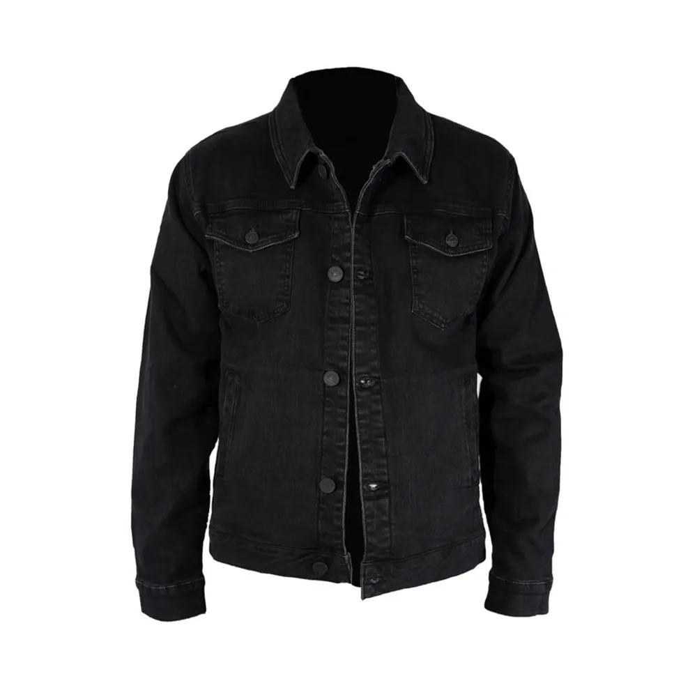 Mens Jet Black Denim Jacket by Jacket Field