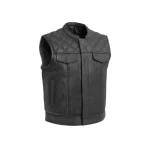 Upside Club Style Mens Black Cowhide Leather Motorcycle Vest by Jacket Field