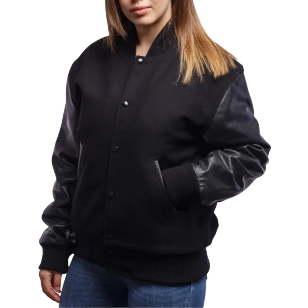 Womens Black Wool & Leather Clothing Varsity Jacket by Jacket Field
