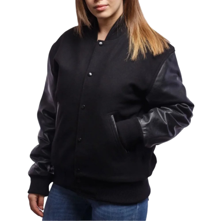 Womens Black Wool & Leather Clothing Varsity Jacket by Jacket Field