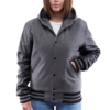 Womens Light Oxford Wool & Black Clothing Varsity Jacket with Hood by Jacket Field