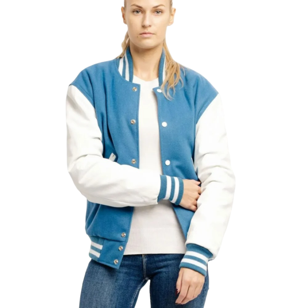Womens Red Wool Body & Black Leather Sleeves Clothing Varsity Jacket by Jacket Field
