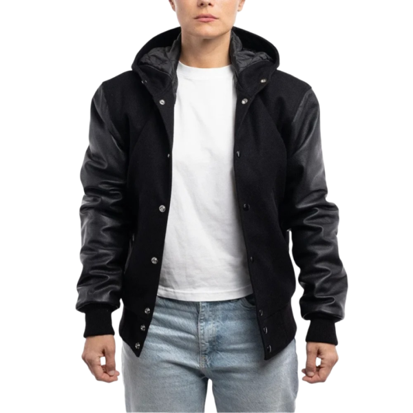 Womens Black Wool Body & Black Sleeves Clothing Varsity Jacket by Jacket Field