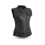 Ludlow Women’s Leather Motorcycle Vest – Sheep Diamond Club Style by Jacket Field