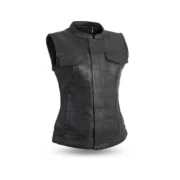 Ludlow Women’s Leather Motorcycle Vest – Sheep Diamond Club Style by Jacket Field