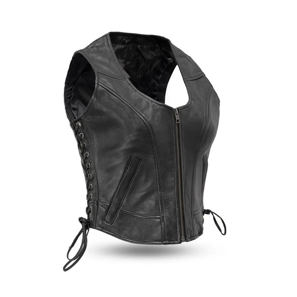 Raven Women’s Motorcycle Vest – Classic Leather Western Style by Jacket Field