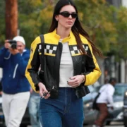Kendall Jenner Aspen Black & Yellow Celebrity Leather Jackets by Jacekt Field