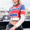 Ferrari Womens Red, Blue & White Celebrity Leather Jackets by Jacket Field
