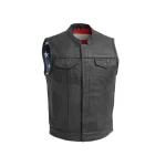 Club Style Mens Black Cowhide Leather Motorcycle Vest by Jacket Field