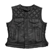 Bonnie Women’s Leather Motorcycle Vest – Diamond Quilted Club Style by Jacket Field