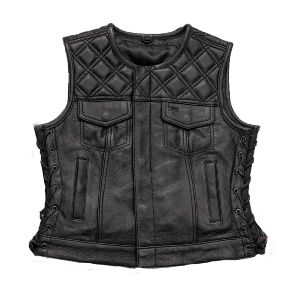 Bonnie Women’s Leather Motorcycle Vest – Diamond Quilted Club Style by Jacket Field