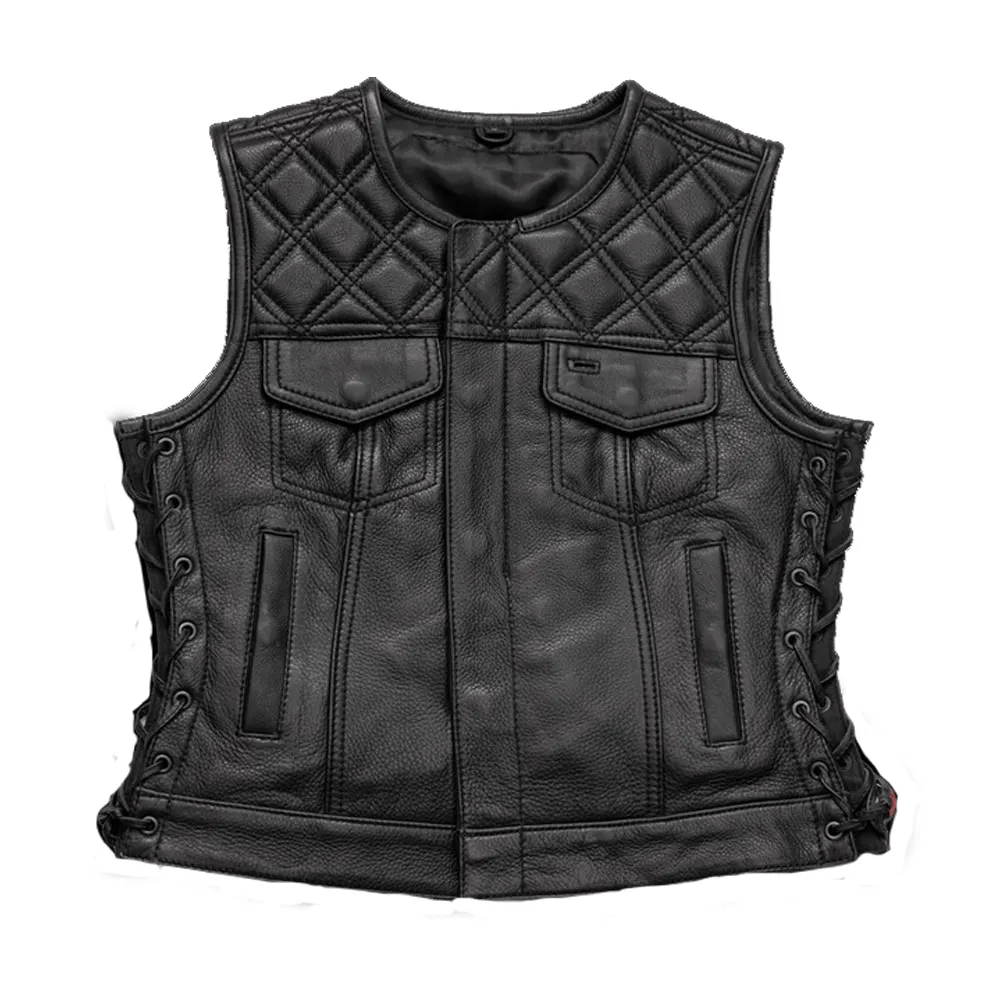 Bonnie Women’s Leather Motorcycle Vest – Diamond Quilted Club Style by Jacket Field