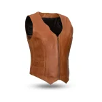 Savannah Women’s Western Style Leather Motorcycle Vest – Sheep Diamond by Jacket Field
