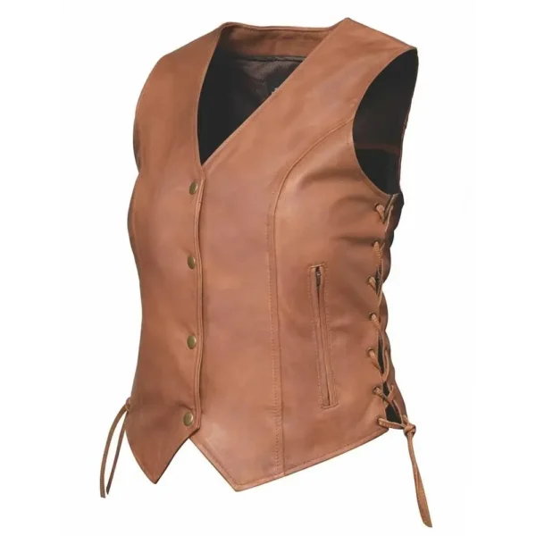 Womens Brown Lambskin Leather Vest by Jacket Field