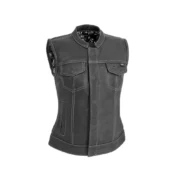 Women’s Leather Motorcycle Vest White Stitching Limited Edition by Jacket Field