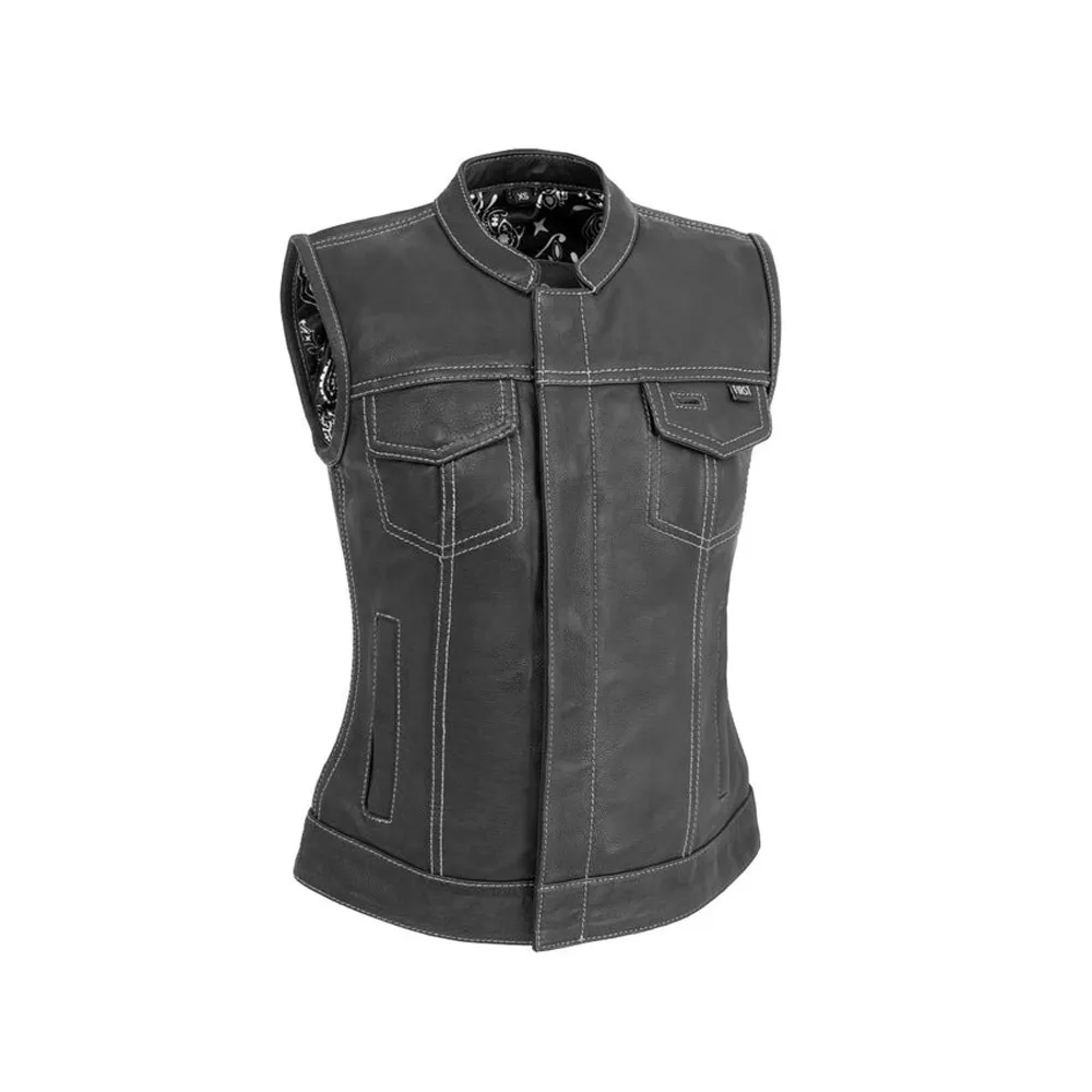 Women’s Leather Motorcycle Vest White Stitching Limited Edition by Jacket Field