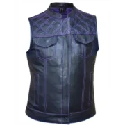 Womens Black & Purple Leather Vest by Jacket Field