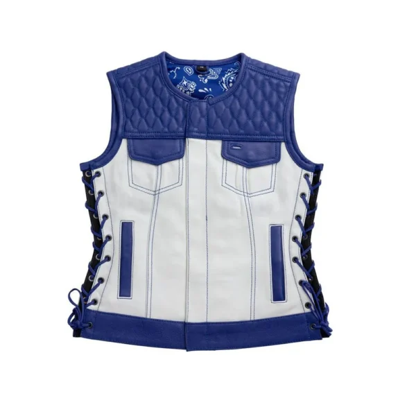 Women’s Motorcycle Leather Vest Blue & White Limited Edition by Jacket Field