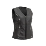 Women’s Leather Motorcycle Vest Studded Diamond Cowhide by Jacket Field