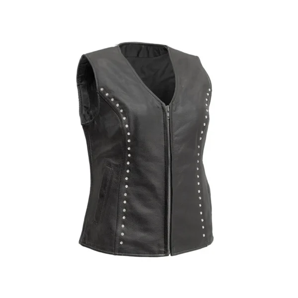 Women’s Leather Motorcycle Vest Studded Diamond Cowhide by Jacket Field