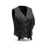 Women’s Western Fringe Leather Motorcycle Vest Sheep Diamond by Jacket Field