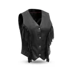 Women’s Western Fringe Leather Motorcycle Vest Sheep Diamond by Jacket Field