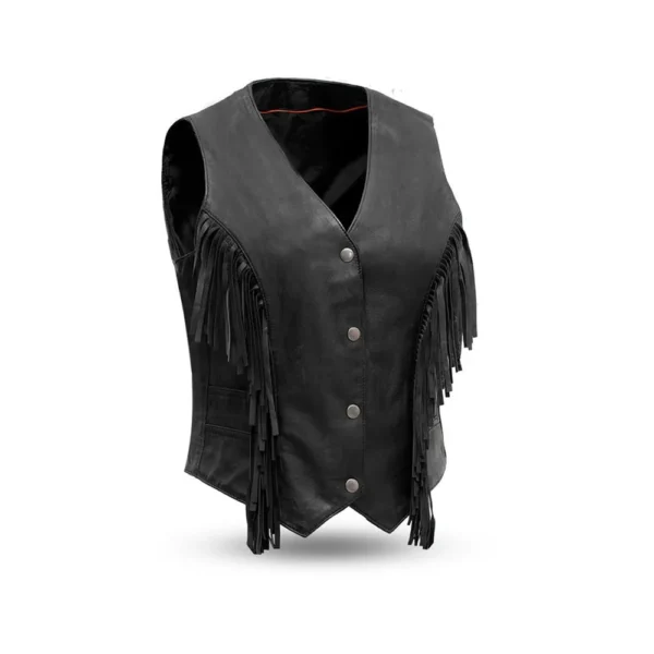 Women’s Western Fringe Leather Motorcycle Vest Sheep Diamond by Jacket Field