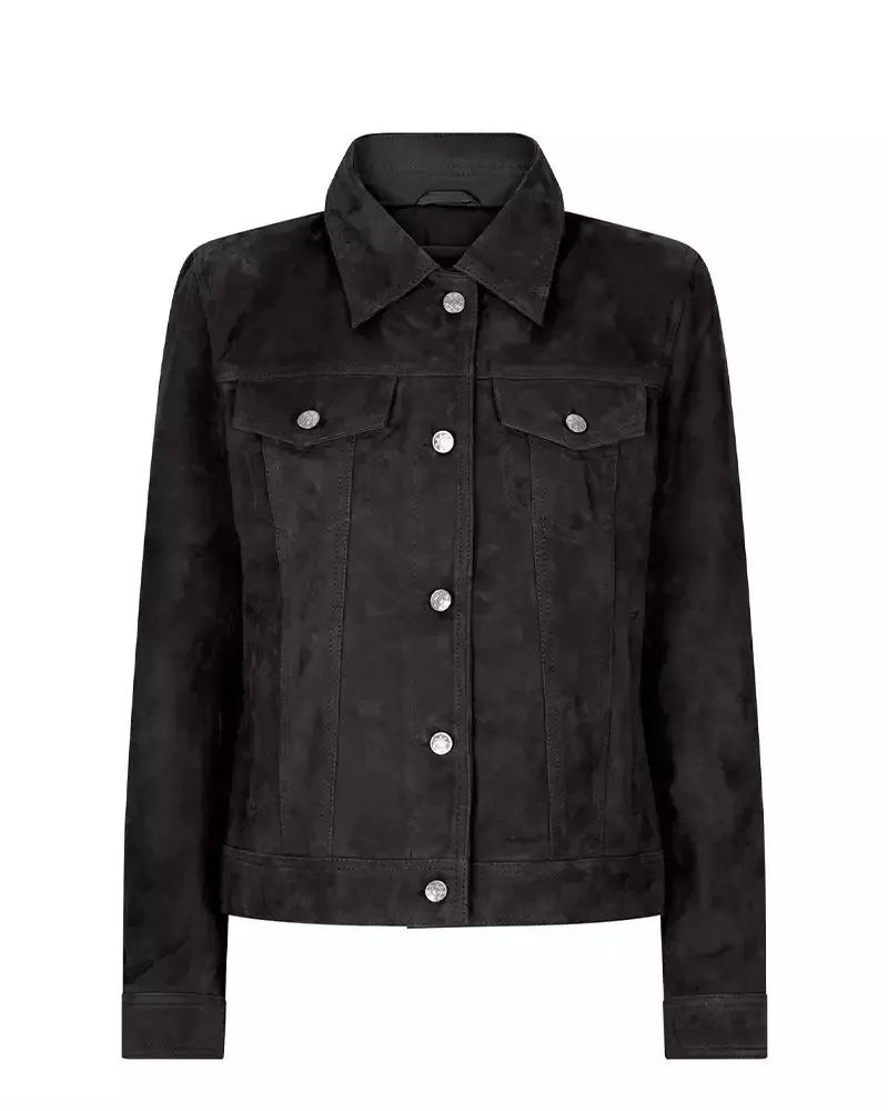 Womens Black Leather Trucker Suede Jacket by Jacket Field