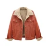 Womens Orange Sherpa Fleece Denim Jacket by Jacket Field