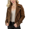 Womens Tan Biker Soft Suede Jacket by Jacket Field